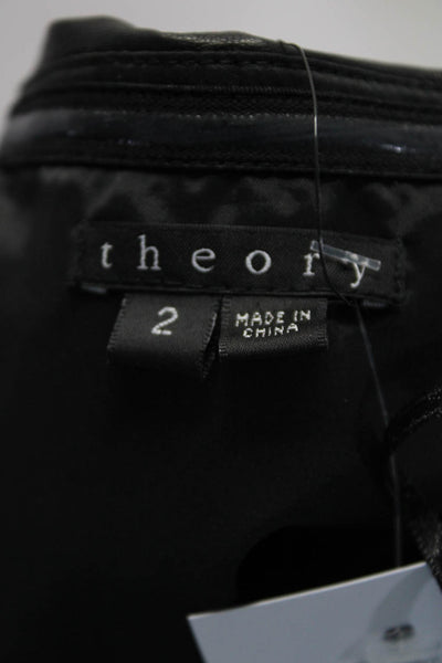 Theory Womens Black Leather Trim Strapless Zip Back Mini Dress Size 2