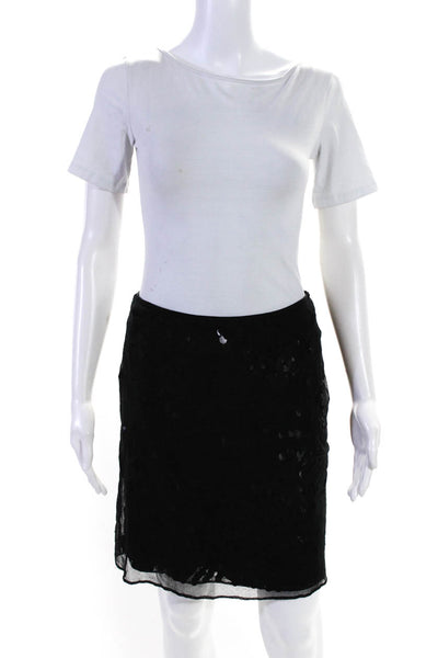 Elie Tahari Womens Black Sequenced Mesh Zip Back Lined Pencil Skirt Size 2P