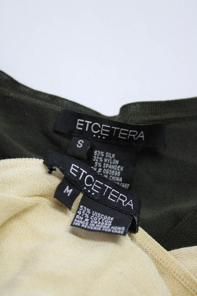 Etcetera Womens Silk Long Sleeve Ribbed Round V-Neck Tops Green Size S M Lot 2
