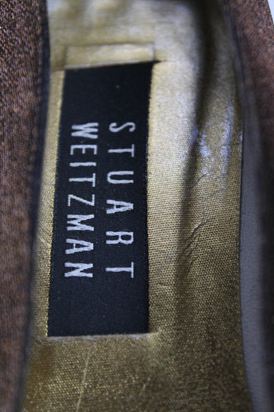 Stuart Weitzman Womens Gem Buckled Metallic Square Toe Block Heels Brown Size 7