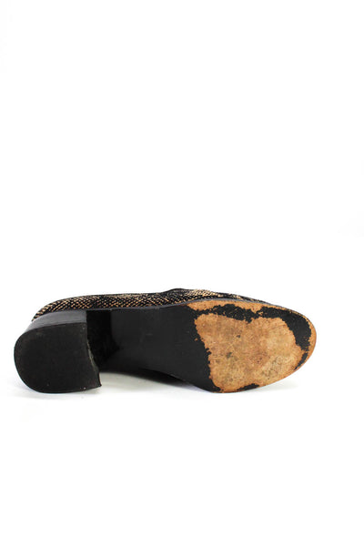 Stuart Weitzman Women Spotted Tassel Slip-On Block Heels Loafers Black Size 7