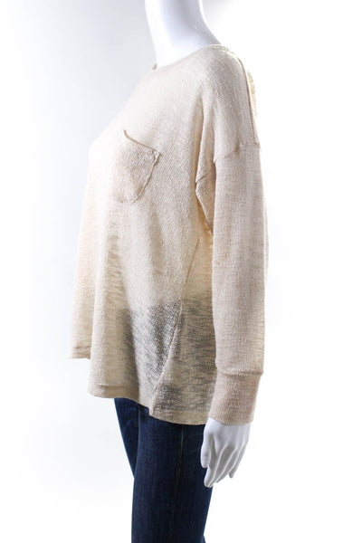 Maeve Anthropologie Womens Open Knit Pocket Long Sleeved Sweater Cream Size S