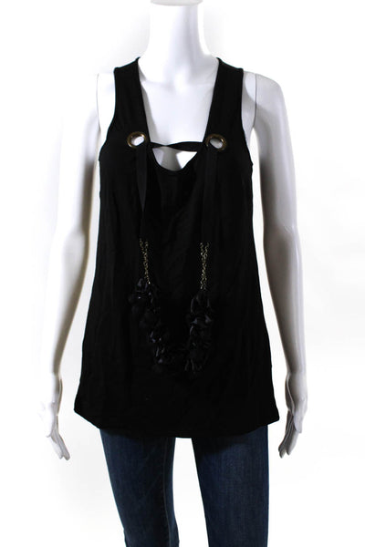 Cynthia Steffe Womens Chain Ruffled Necklace Sleeveless Tank Top Black Size XS