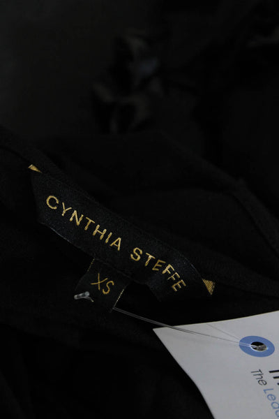 Cynthia Steffe Womens Chain Ruffled Necklace Sleeveless Tank Top Black Size XS