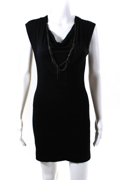 Theory Womens Silver Tone Chain Cowl Neck Short Sleeved Dress Black Size 0