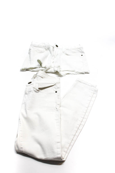 Current/Elliott Womens Zip Front Cotton Denim Shorts Jeans White Size 25 Lot 2