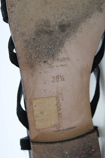 Duccio Venturi Womens Suede Strappy Lace Up Sandals Flats Black Size 38.5 8.5