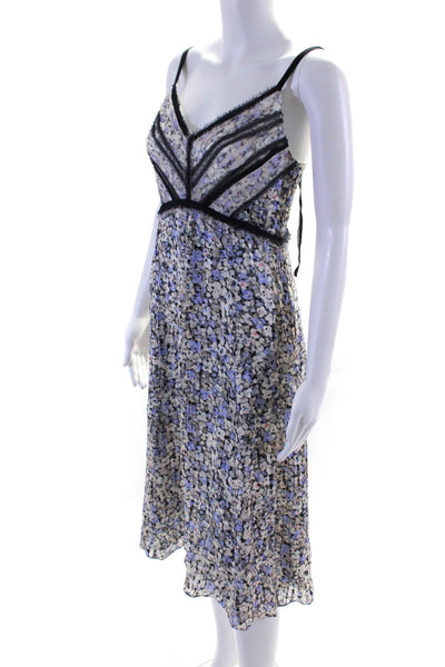 Jason Wu Womens Silk Floral V-Neck Sleeveless A-Line Midi Dress Gray Size 0