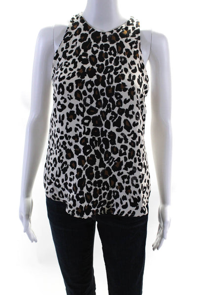 ALC Womens Silk Crepe Leopard Printed Sleeveless Blouse Top White Size XS