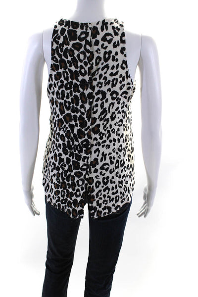 ALC Womens Silk Crepe Leopard Printed Sleeveless Blouse Top White Size XS