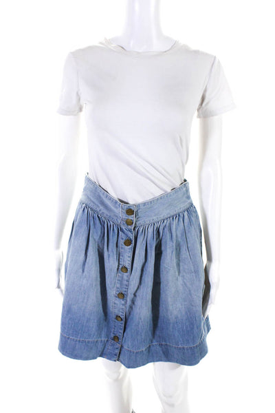 Current/Elliott Womens Chambray Lolipop A Line Skirt Blue Cotton Size 2