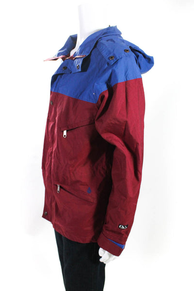 Volcom Mens Red Blue Nylon Removable Hood Full Zip Long Sleeve Jacket Size M