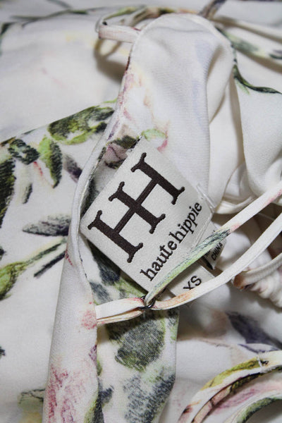 Haute Hippie Womens Silk Floral Spaghetti Strap Asymmetric Hem Top White Size XS