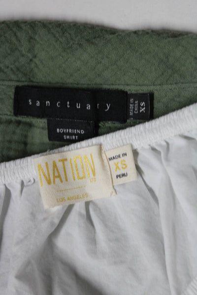 Nation LTD Sanctuary Womens Button Up Top Blouse Shirt White Green Size XS Lot 2