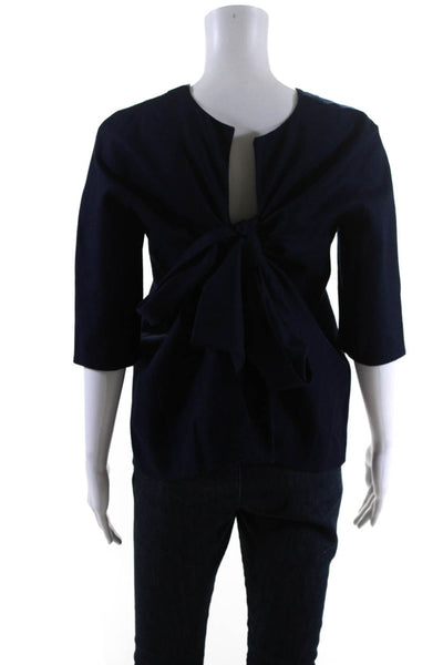 Lake Womens Tie Back Blouse Navy Blue Wool Size EUR 42
