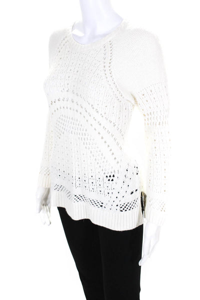BCBG Max Azria Womens Knit Textured Long Sleeve Pullover Sweater White Size M