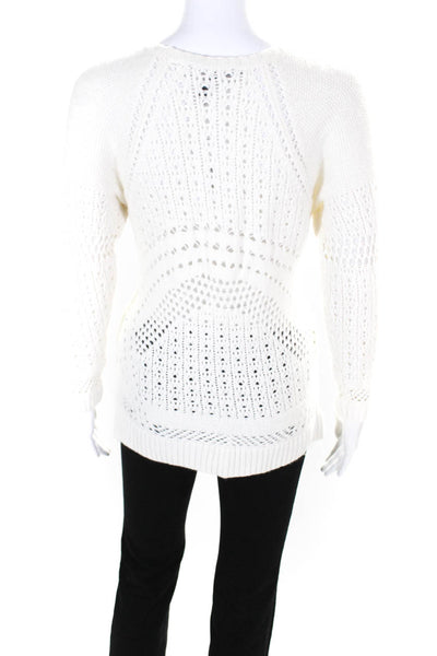 BCBG Max Azria Womens Knit Textured Long Sleeve Pullover Sweater White Size M