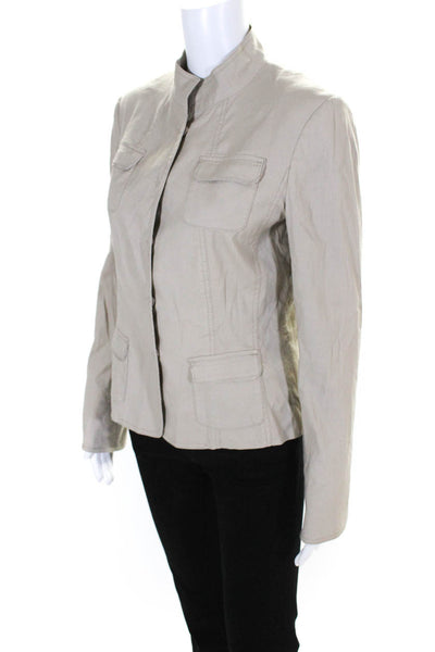 Tahari Womens Linen Snap Buttoned Long Sleeve Darted Collar Jacket Beige Size 4