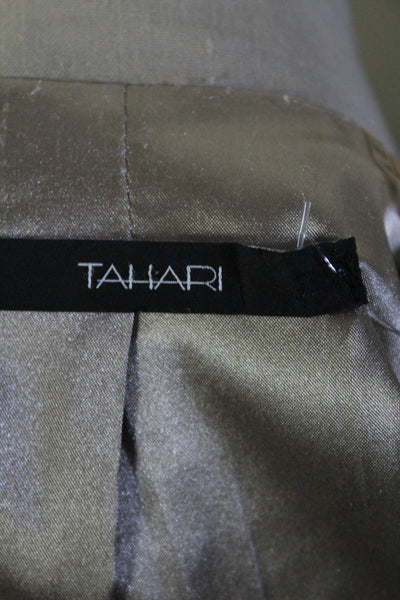 Tahari Womens Linen Snap Buttoned Long Sleeve Darted Collar Jacket Beige Size 4