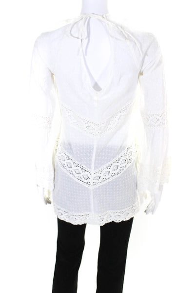 Free People Womens Cotton Textured Embroidered Spotted Tunic Top White Size S