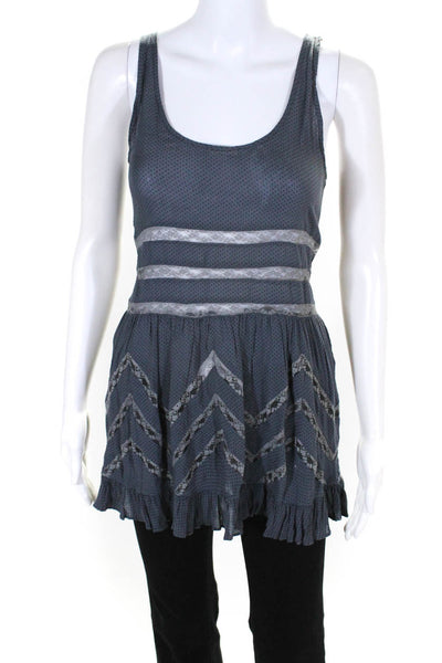 Intimately Free People Womens Floral Spot Striped Ruffled Tank Top Gray Size XS