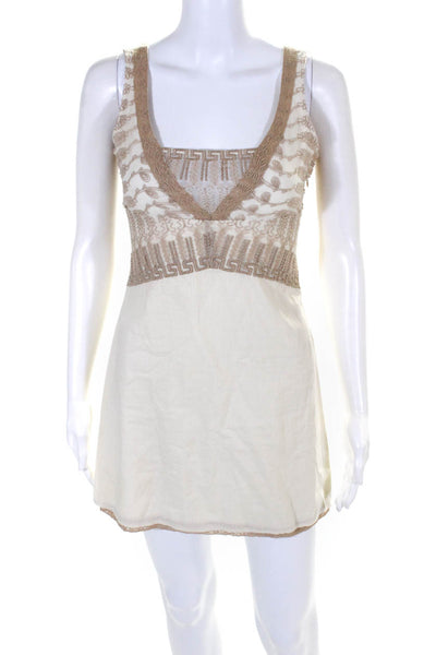 Free People Womens Embroidered Mesh Abstract Textured Mini Dress Beige Size 2