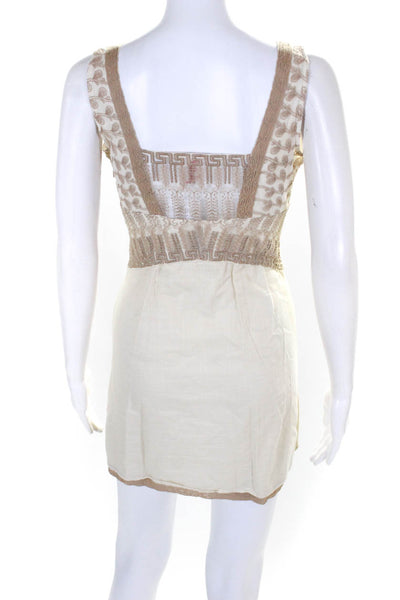 Free People Womens Embroidered Mesh Abstract Textured Mini Dress Beige Size 2