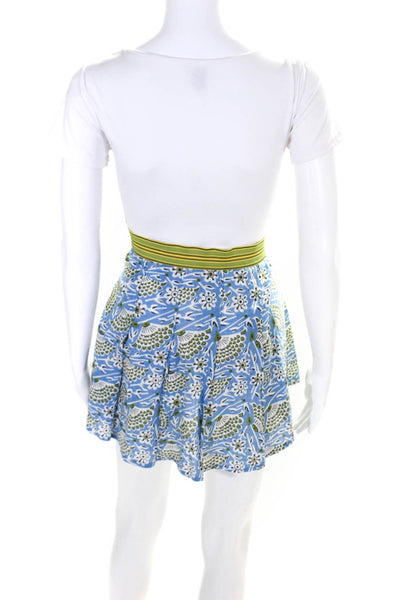 Free People Womens Floral Zipped Elastic Pleated Mini Skirts Blue Size 2 4 Lot 2
