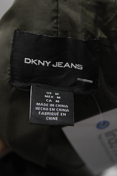 DKNY Jeans Womens Colorblock Sleeve Zipper Long Trench Coat Green Black Size M