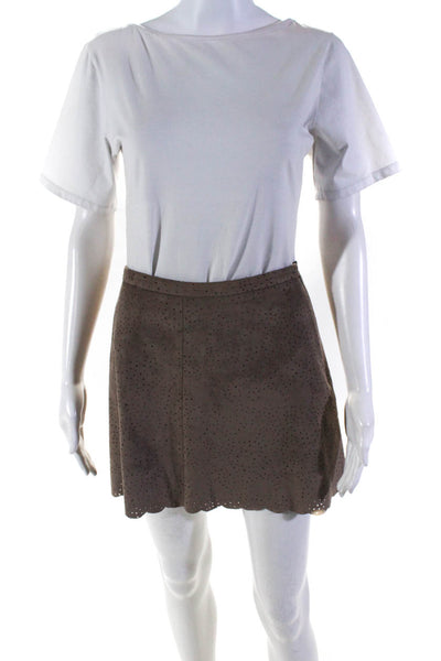 BCBGMAXAZRIA Womens Side Zip Scalloped Faux Suede Skirt Brown Size Extra Small