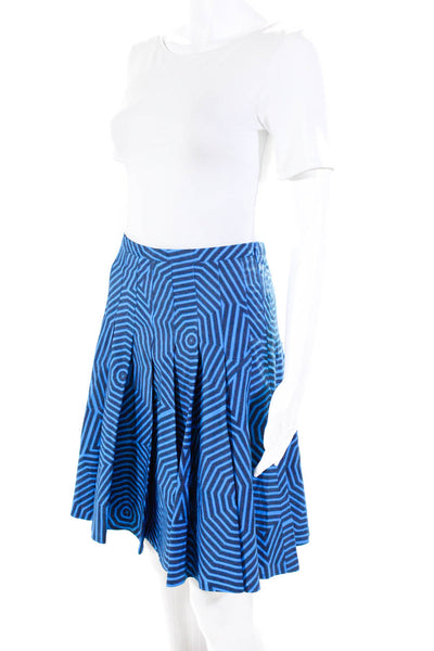 Akris Punto Womens Side Zip Abstract Flare Mini Skirt Blue Size 2