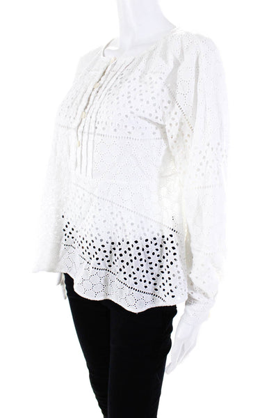 Thakoon Womens Cotton Eyelet 1/2 Button Up Long Sleeve Blouse Top White Size 0