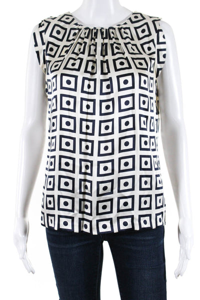 Tory Burch Women's Round Neck Silk Sleeveless Abstract  Print Blouse Ivory Size