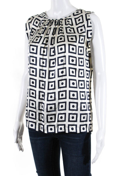 Tory Burch Women's Round Neck Silk Sleeveless Abstract  Print Blouse Ivory Size