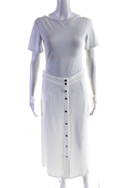Imrie Women's Linen Olinda Button Down Midi Skirt White Size M