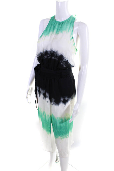 ALC Women's Silk Tie Dye Print Sleeveless Belted Midi Dress Multicolor Size 0