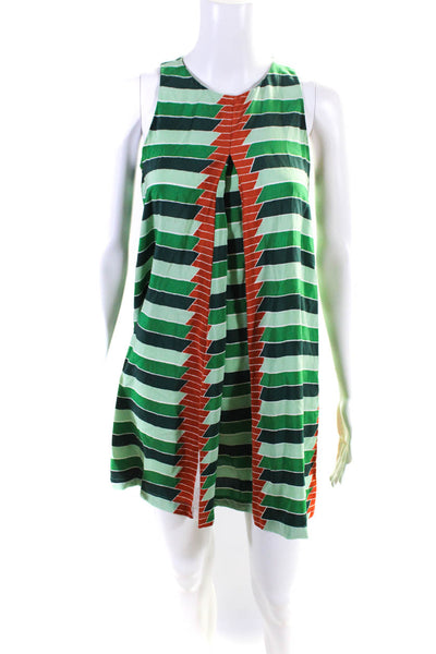Suno Women's Striped Sleeveless Silk Crewneck Shift Dress Green Size 0