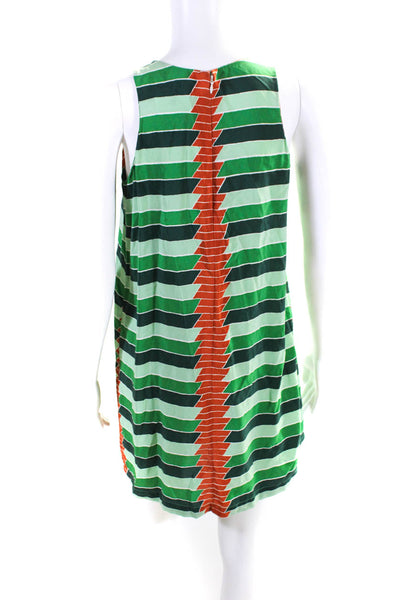 Suno Women's Striped Sleeveless Silk Crewneck Shift Dress Green Size 0