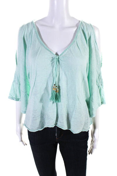Calypso Saint Barth Womens 3/4 Sleeve Cold Shoulder Shirt Mint Green Size Medium