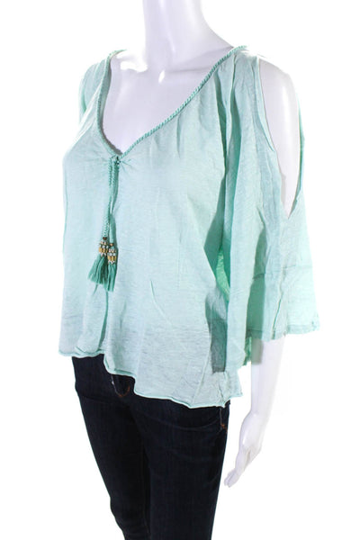 Calypso Saint Barth Womens 3/4 Sleeve Cold Shoulder Shirt Mint Green Size Medium