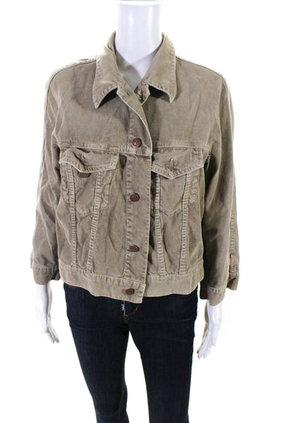 Denimist Womens Corduroy Button Front Cropped Half Sleeve Jacket Beige Size L