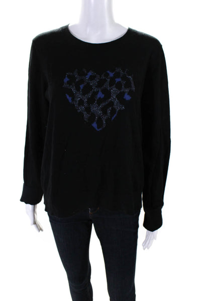 Kate Spade Womens Wool Silk Blend Leopard Print Heart Top Shirt Black Size XS