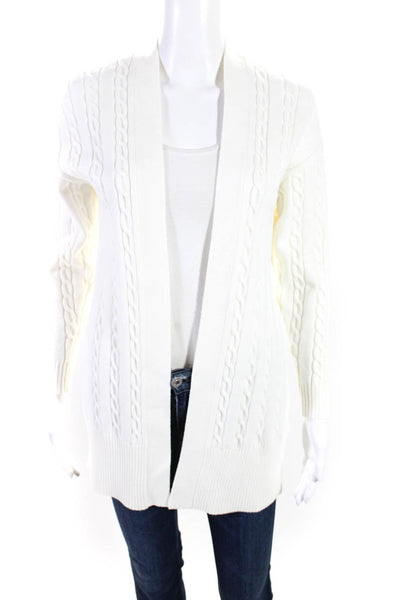 Central Park West Womens Long Open Front Cable Cardigan Sweater White Size XS