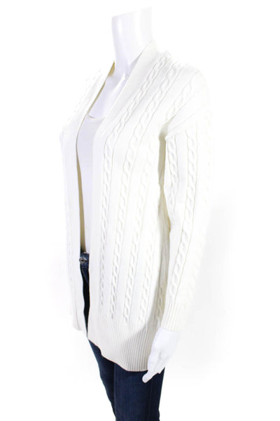 Central Park West Womens Long Open Front Cable Cardigan Sweater White Size XS