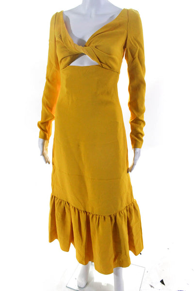 Giambattista Valli Womens Twist Front Cady Keyhole Midi Dress Yellow Size IT 42