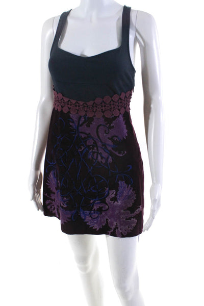 Free People Womens Abstract Print A Line Dress Blue Purple Cotton Size 2