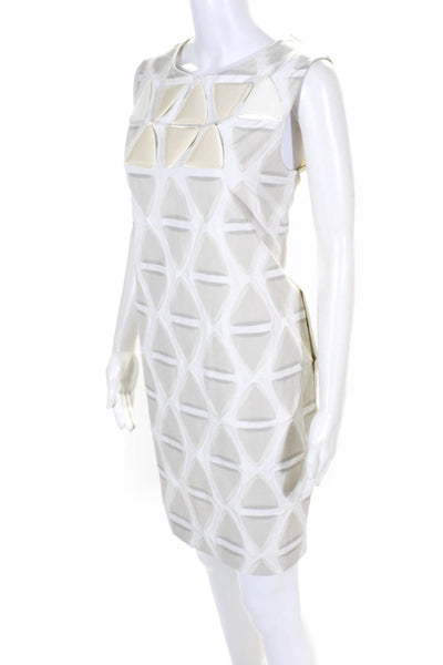 Marni Womens Zip Back Scoop Neck Sleeveless Abstract Midi Dress Beige Size 40