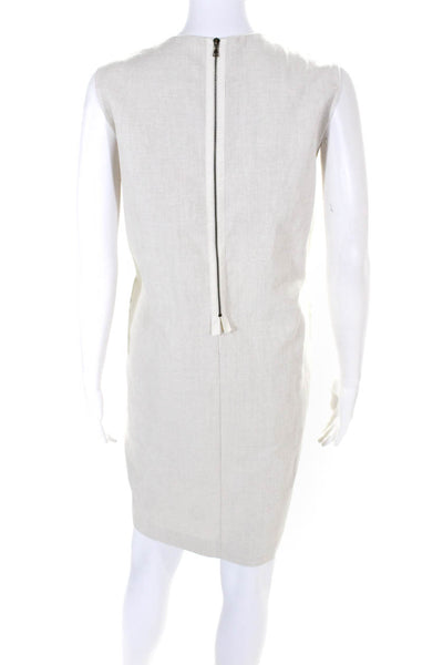 Marni Womens Zip Back Scoop Neck Sleeveless Abstract Midi Dress Beige Size 40