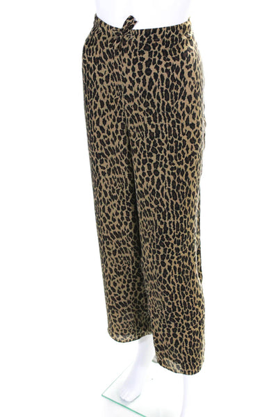 Shamask Womens Tie Waist Leopard Print Straight Leg Casual Pants Brown Size 1