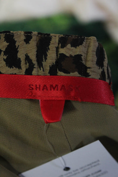 Shamask Womens Tie Waist Leopard Print Straight Leg Casual Pants Brown Size 1